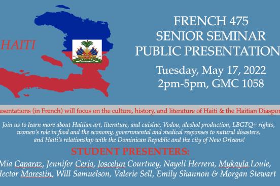 French 475 Senior Seminar Presentations: 5/17/22 at 2pm, GMC 1058