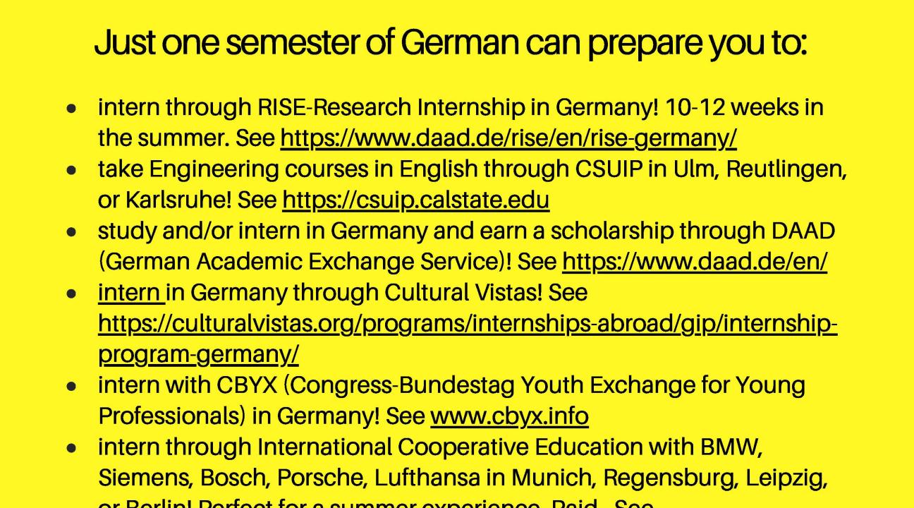 Informational flyer for studying abroad in Germany