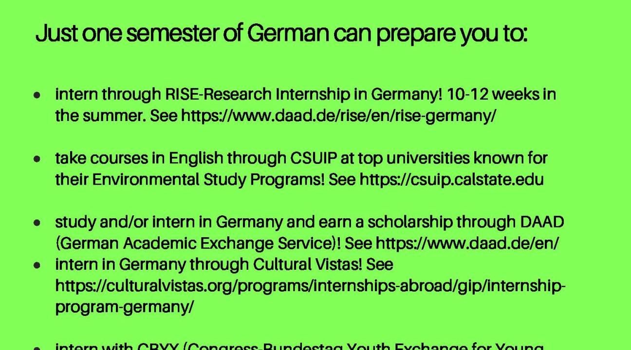 Informational flyer for studying abroad in Germany