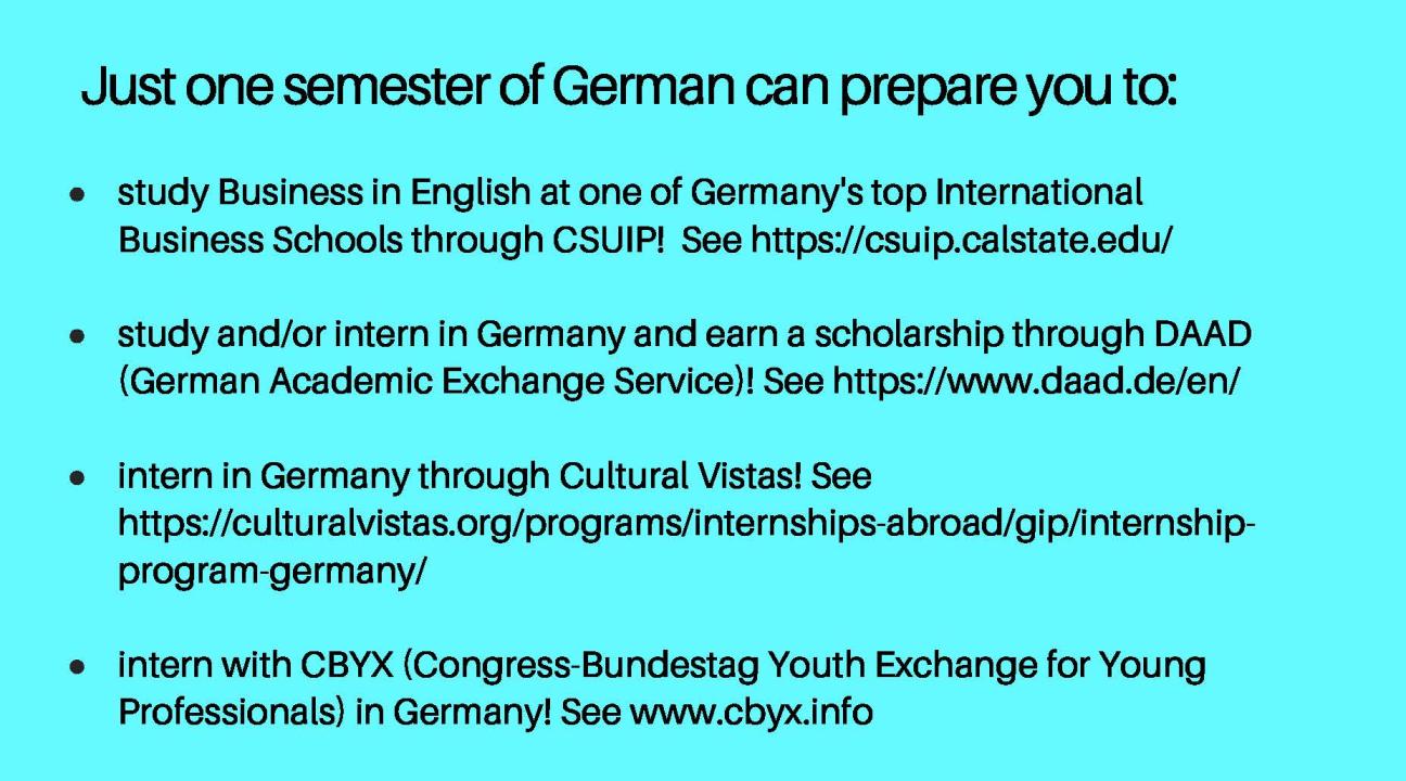 Informational flyer for studying abroad in Germany