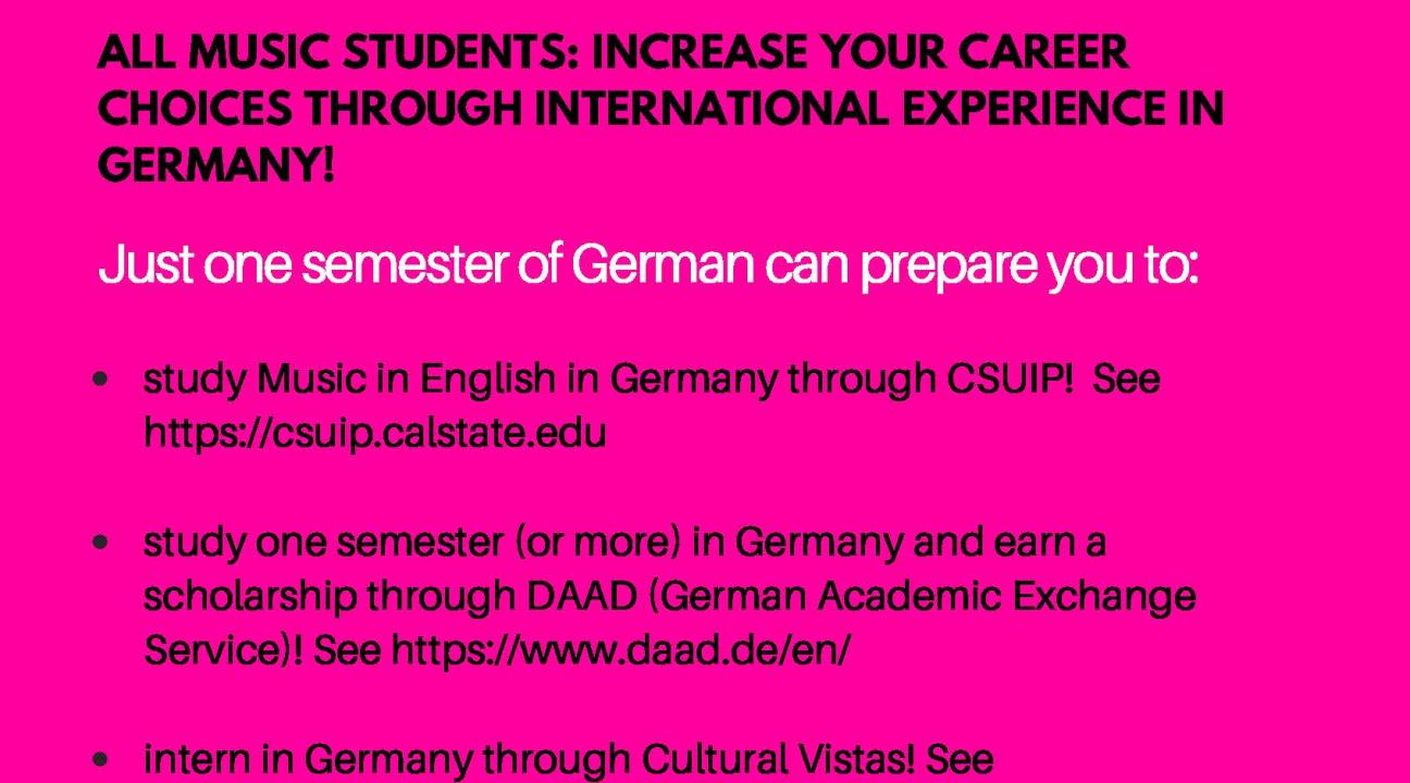 Informational flyer for studying abroad in Germany