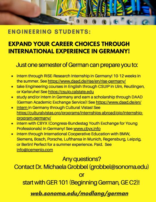 Informational flyer for studying abroad in Germany