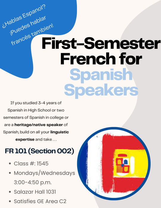 First Semester French for Spanish Speakers Fall 2024 flyer