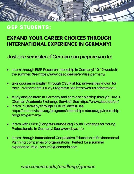 Informational flyer for studying abroad in Germany