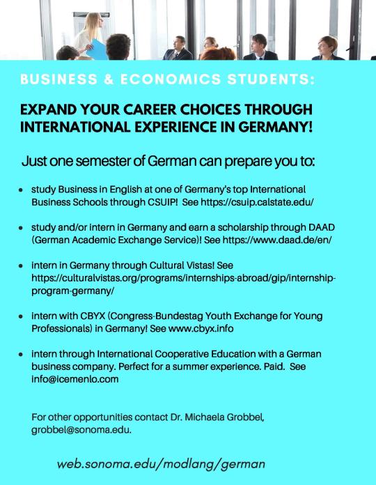 Informational flyer for studying abroad in Germany