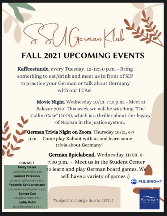 German Club, Fall 2021 Events