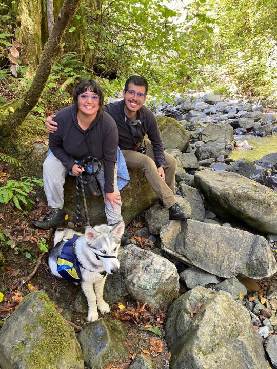 Iris Leal-Contreras hiking with friend and dog